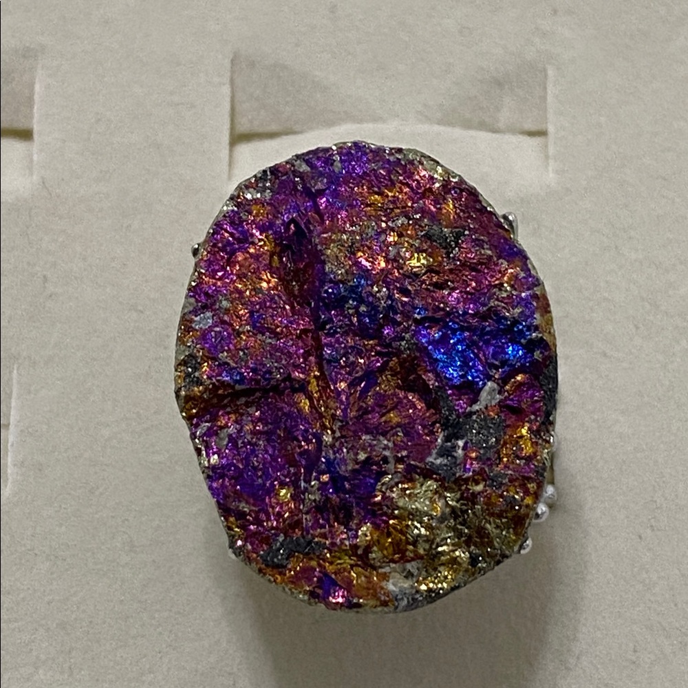 Iridescent Chalcopyrite Peacock Ore Statement Ring - Picture 4 of 9